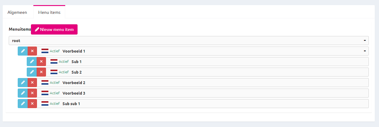Menu module rangschikking